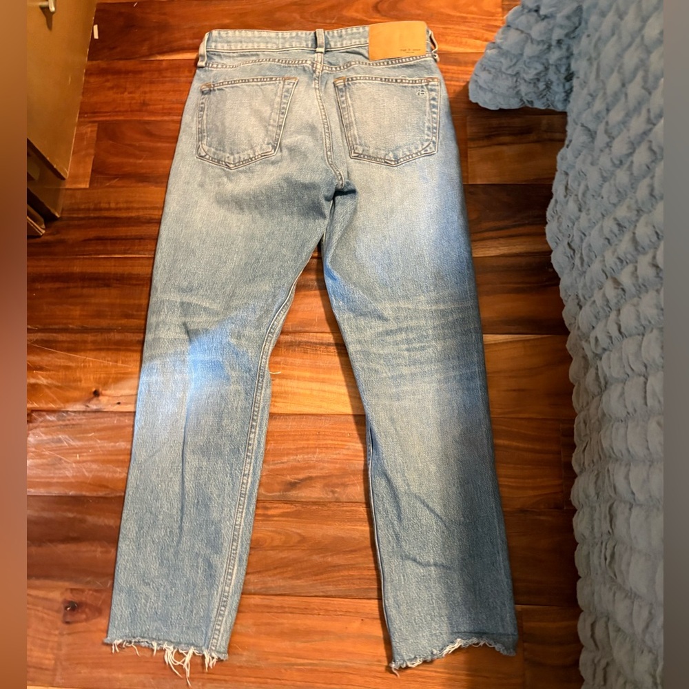 Rag‎ & Bone Size 25 Distressed Straight Leg Jeans Light Wash Raw Hem (0396)